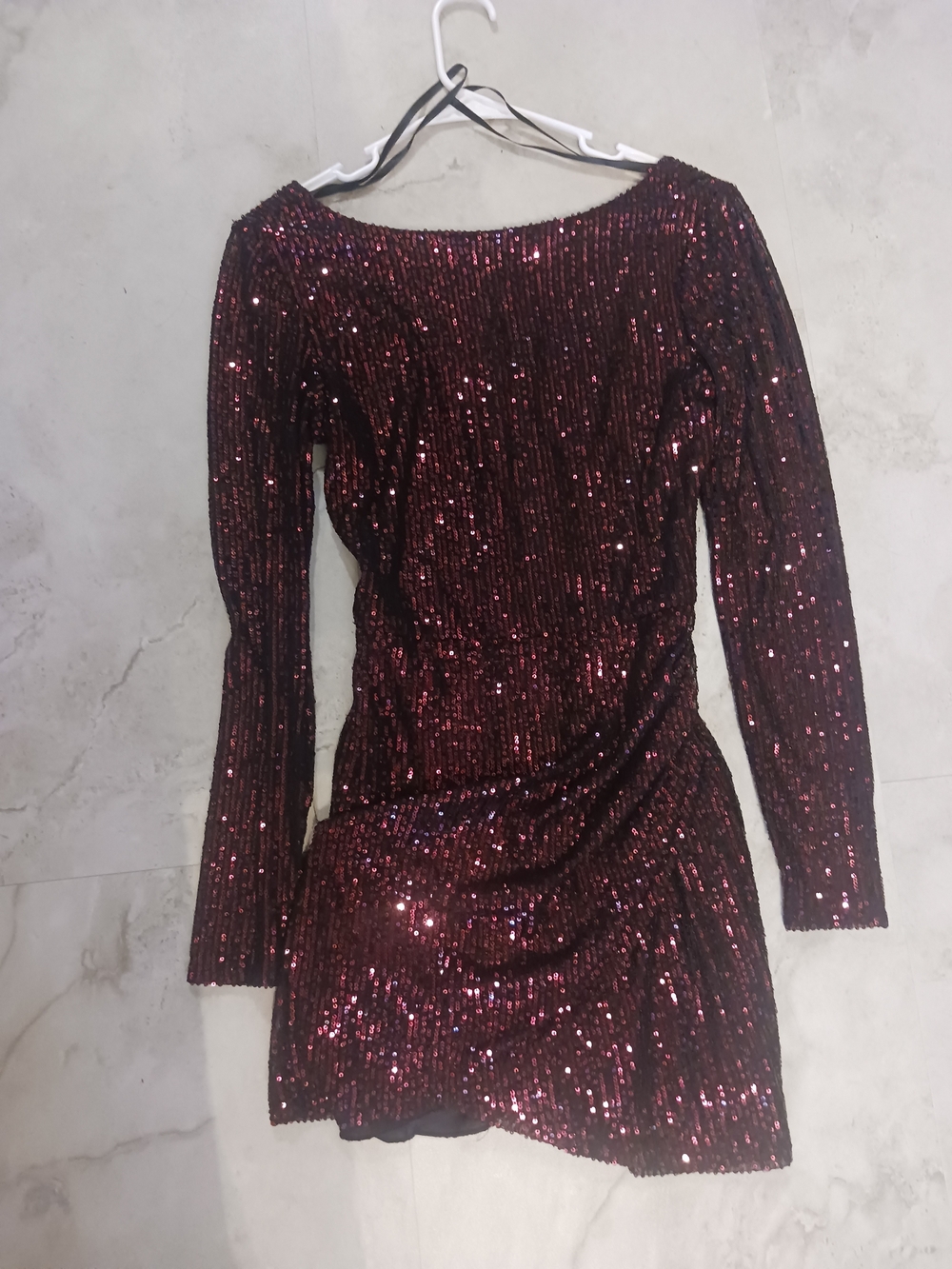 Windsor Burgundy Sequin Long-Sleeve Mini Dress